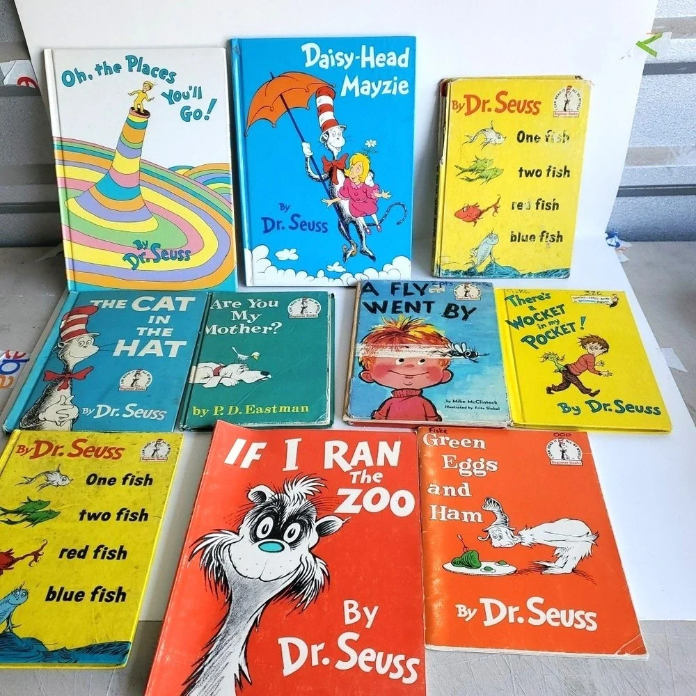 Lot of 10,Dr. Seuss Readers by Dr. Seuss HC/PB A Fly Went By Cat in the Hat‎ vtg